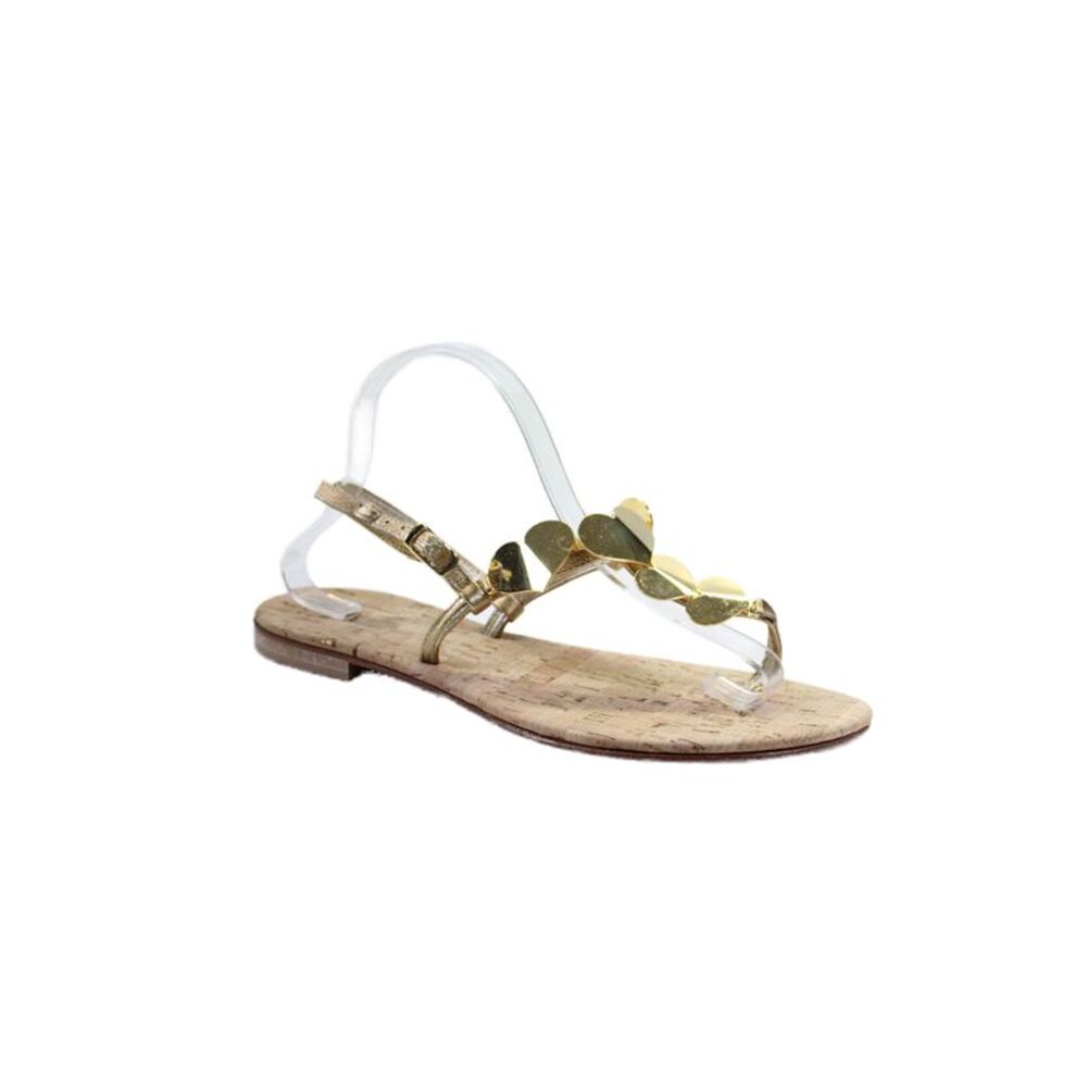 Emanuela Caruso Capri Womens Metallic Metal Heart T Strap Sandals Gold Tone 42